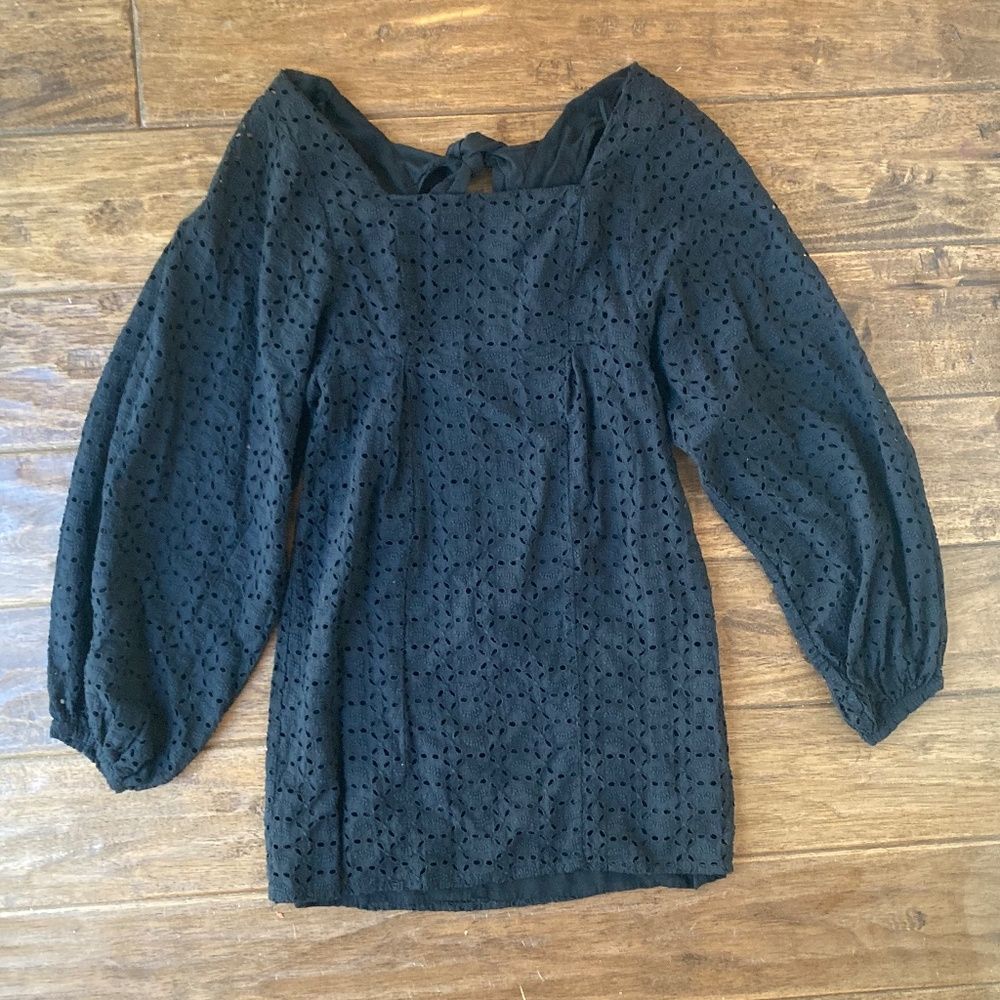 FREE PEOPLE Lovey Dovey Eyelet Puff Sleeve Dress Sz 2